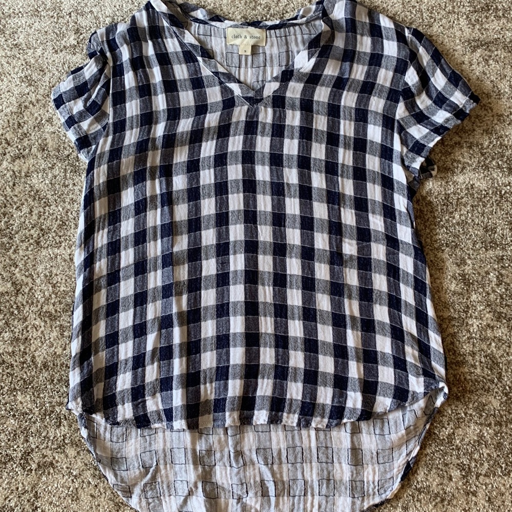 Navy and white checked top